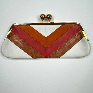 Jana Feifer Chevron Clutch With Kiss Lock Retro Orange White Gold